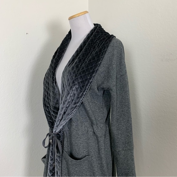 Soft Surroundings Lilas Gray Velvet Trim Cardigan Drawstring Waist Size M - Picture 8 of 16